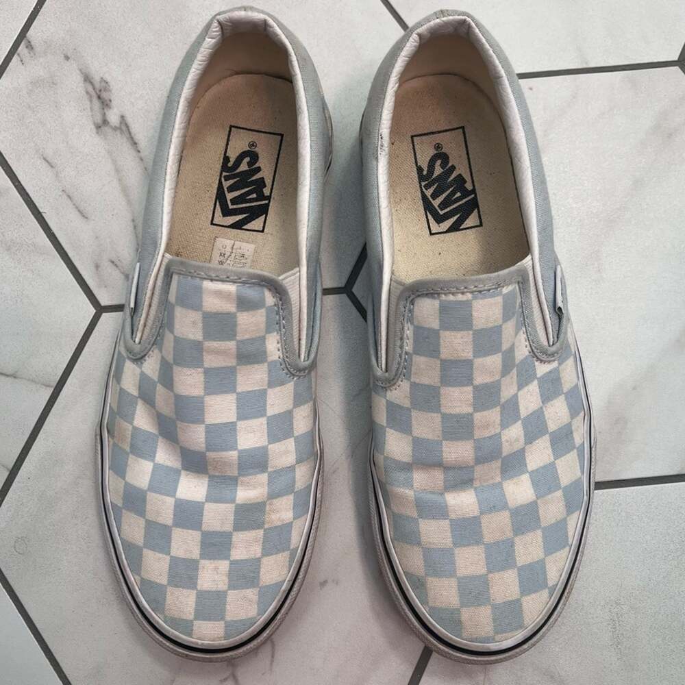Vans Light Blue Classic Checkerboard Slip on Shoes Size 8.5 Women's